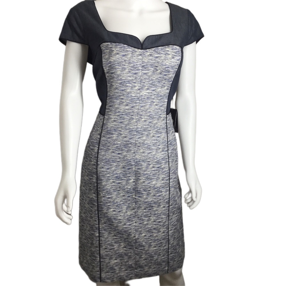NWT Adrianna Papell Heather Blue & White Sheath Dress 14